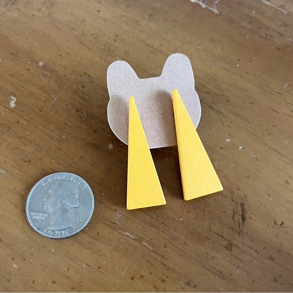 Wooden Geometric Triangular Stud Handmade Lightweight Earrings Yellow Gold - Picture 3 of 4